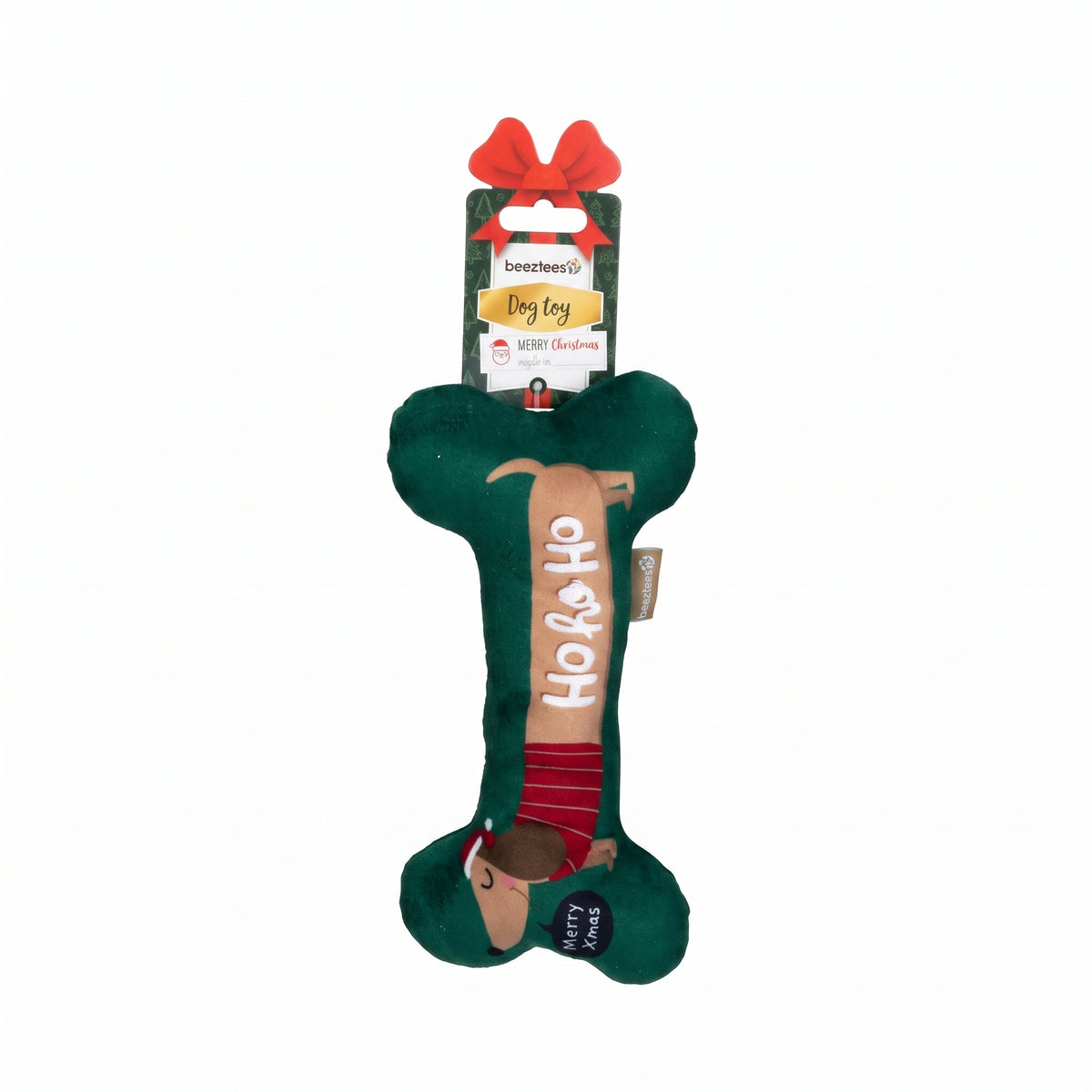 Beeztees Xmas Plüschknochen mit Quietscher, grün, 25 cm