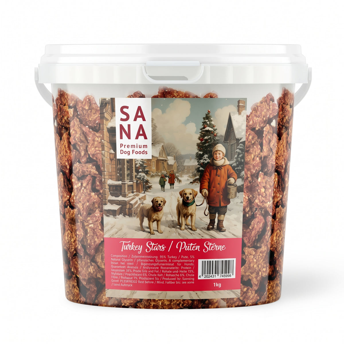 SANADOG Weihnachts-Puten-Sterne für Hunde, 1-kg-Eimer