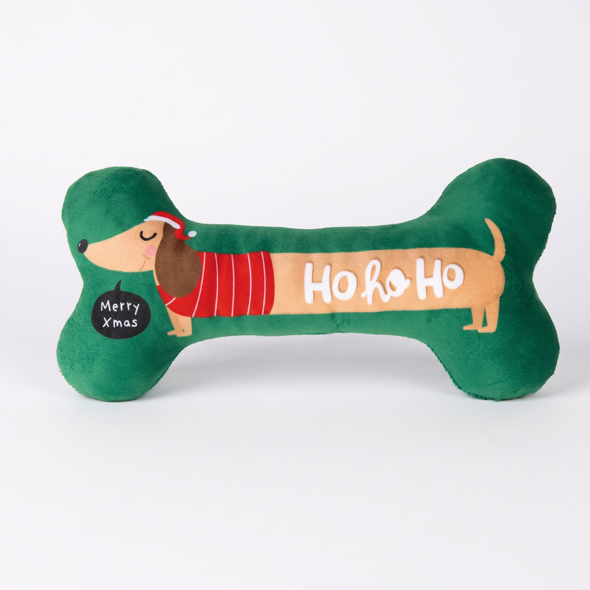 Beeztees Xmas Plüschknochen mit Quietscher, grün, 25 cm