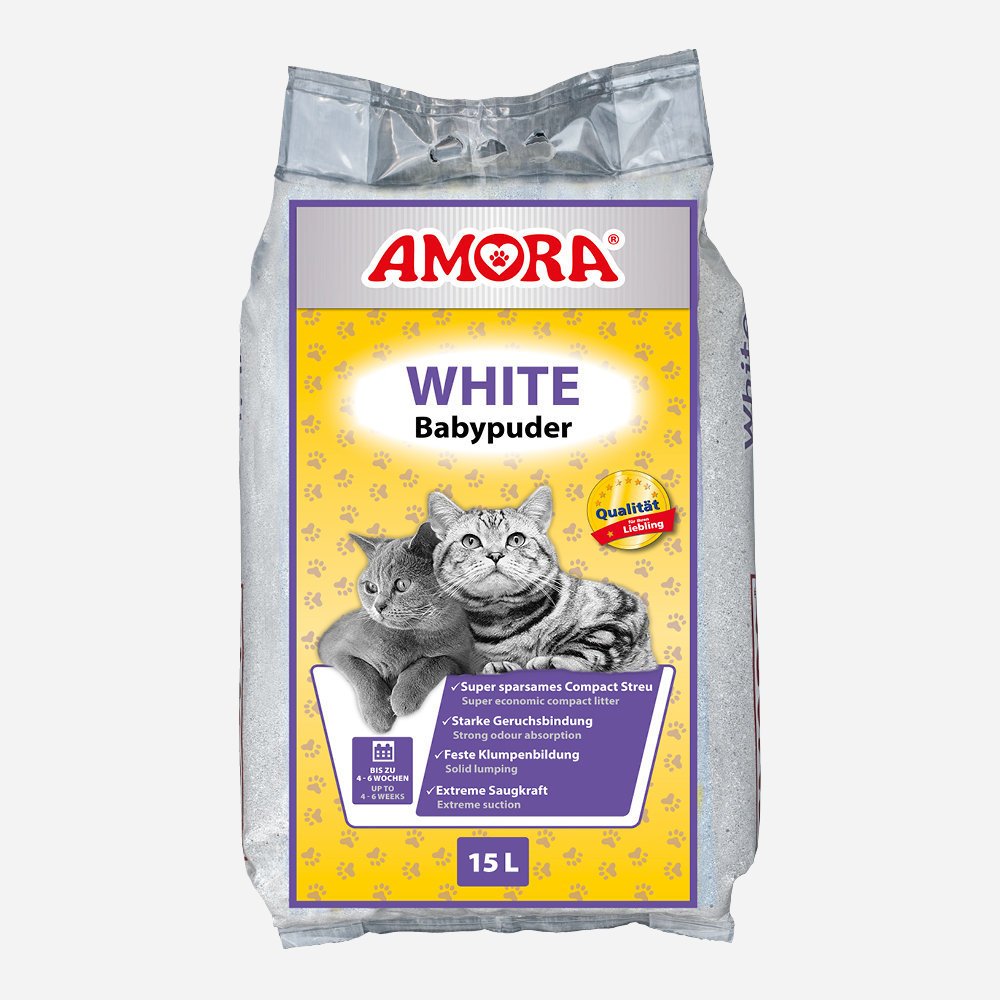 Amora Compact White Katzenstreu mit Babypuderduft