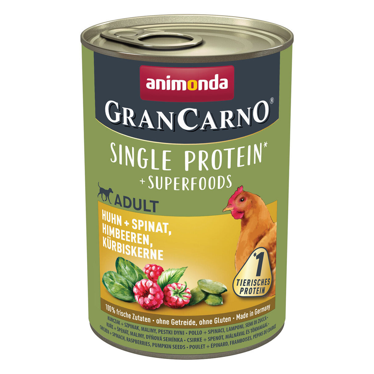 GranCarno Superfood Hundefutter – Huhn & Spinat - 6 x 400 g