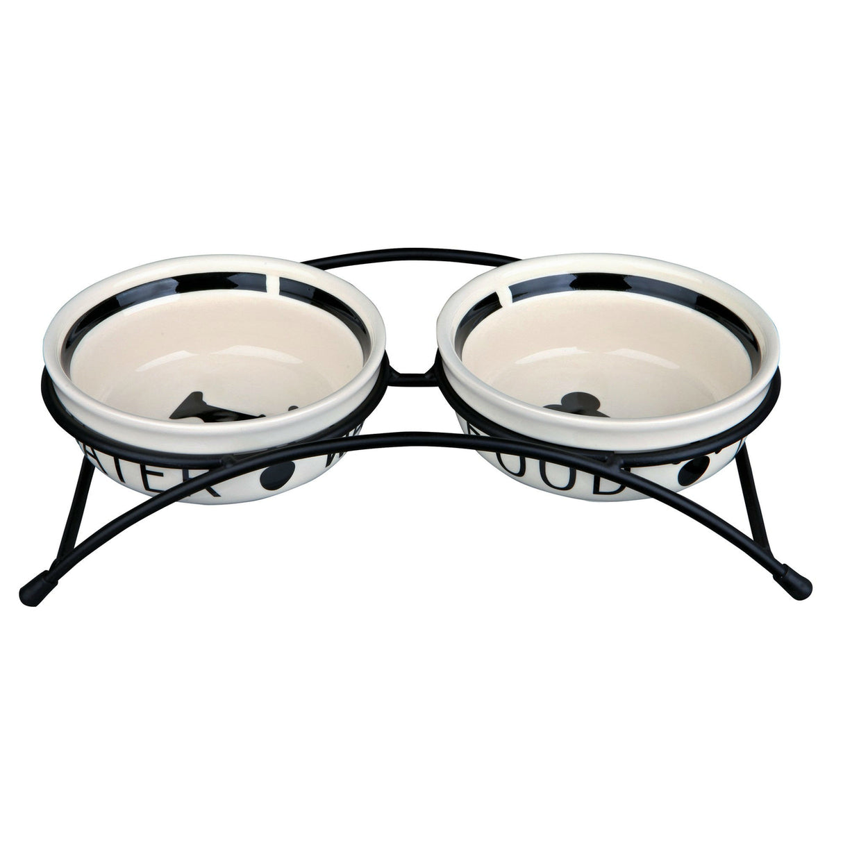 Keramik Hundenapf Set mit Metallhalterung – 2 × 0,25 l/ø 13 cm, weiß/schwarz