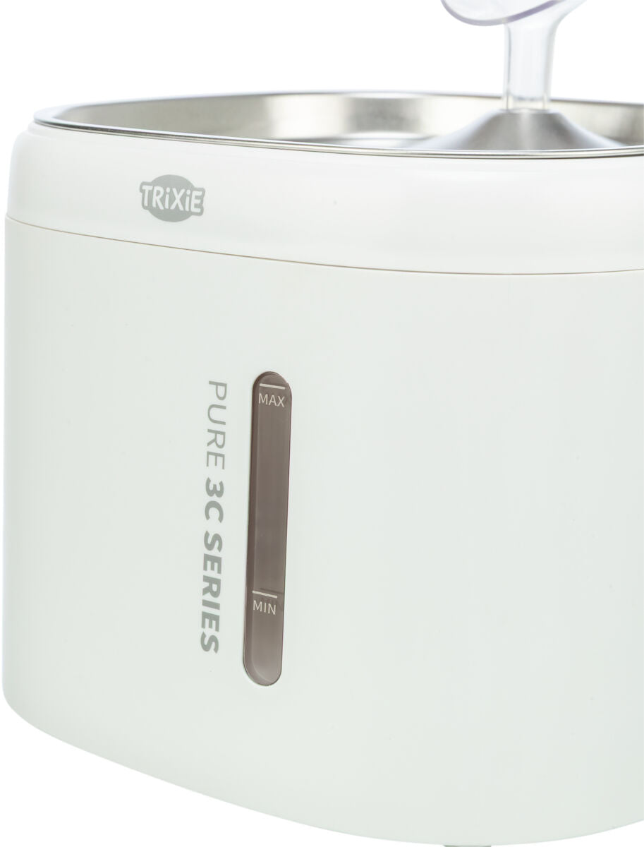 TRIXIE Aqua Pure Trinkbrunnen für Hunde & Katzen – Edelstahlschale, 2 L, Wasserstandsanzeige