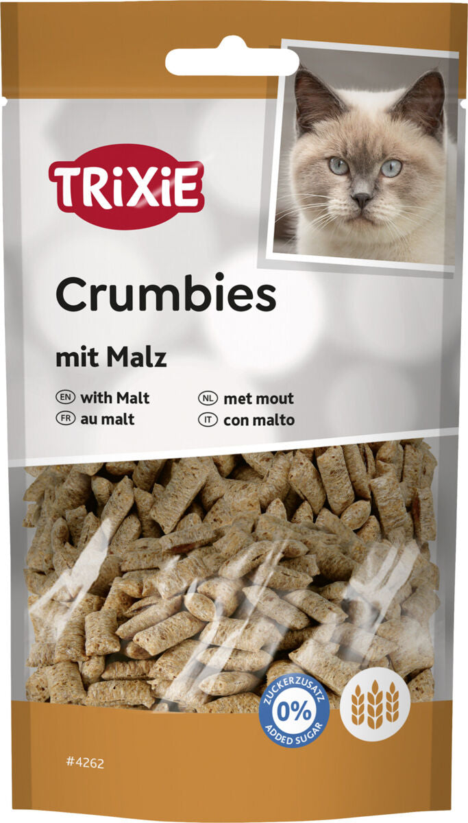 TRIXIE Crumbies Katzensnack mit Malz – Haarball-Kontrolle, 0 % Zucker, 50 g