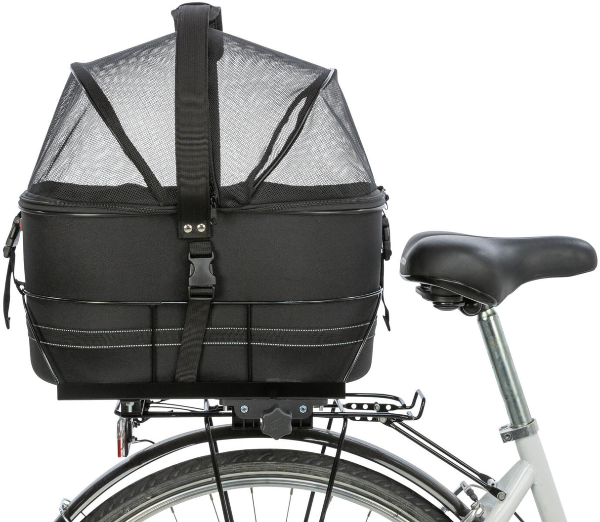TRIXIE Hundefahrradkorb Gepäckträger – bis 6 kg, Netz-Abdeckung, Kurzleine, schwarz