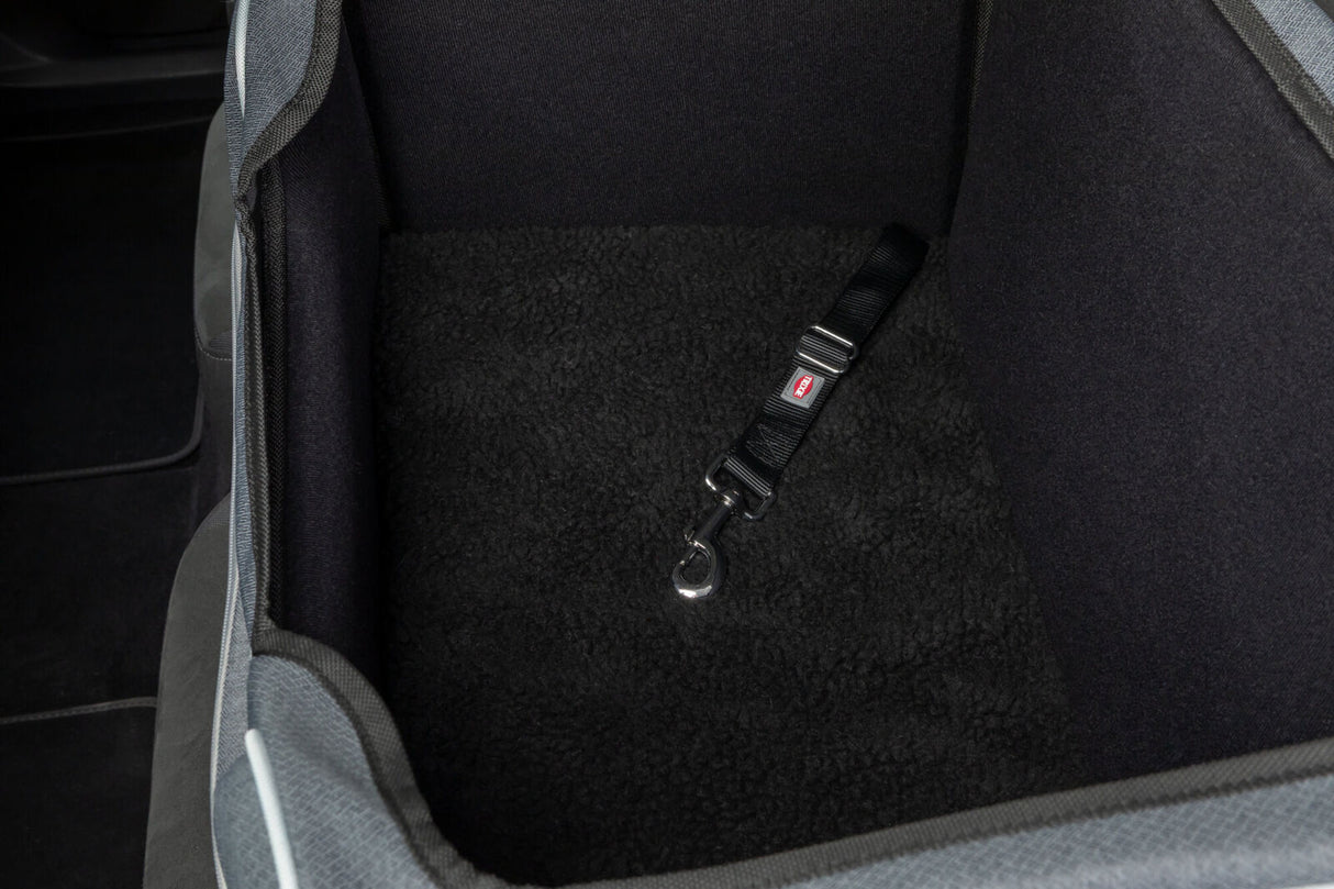 TRIXIE Autositz Hund faltbar – Teddyplüsch, Gurtdurchführung, bis 10 kg, 56×37×36 cm