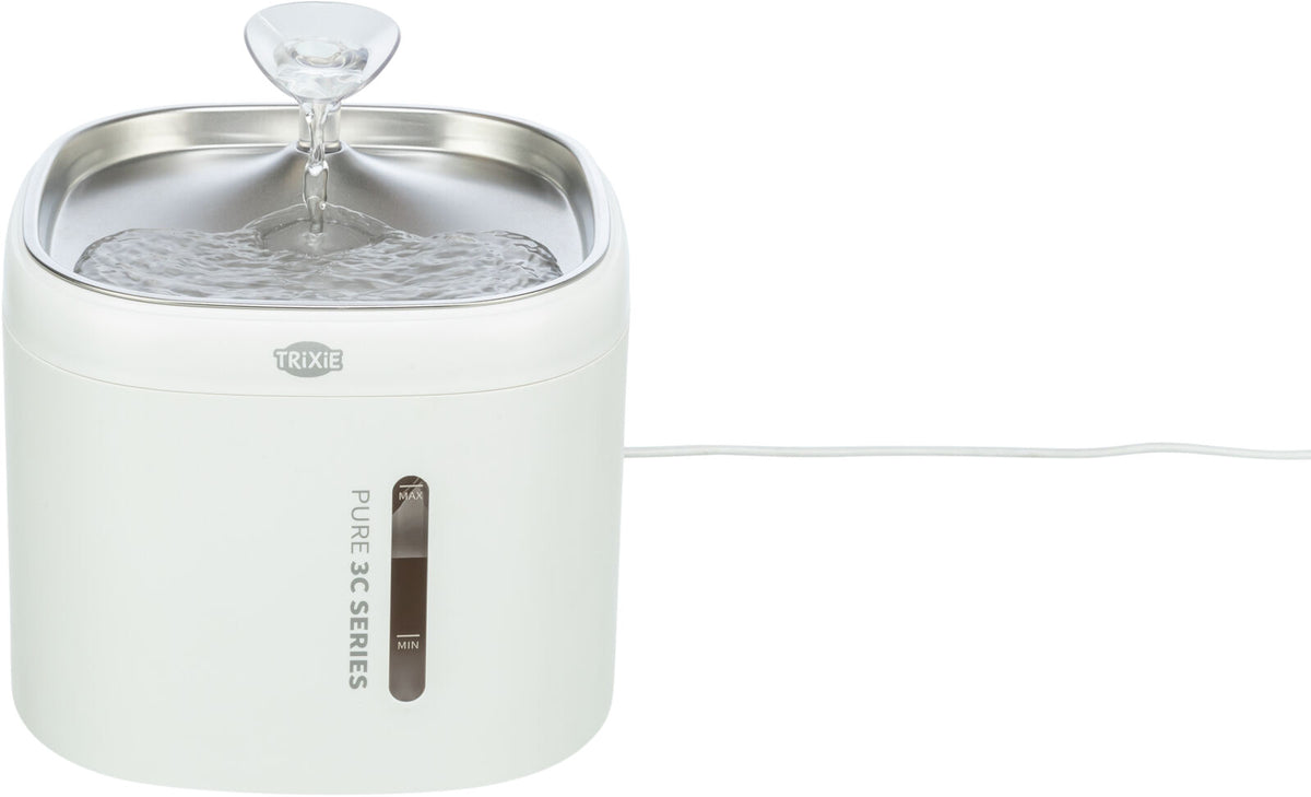 TRIXIE Aqua Pure Trinkbrunnen für Hunde & Katzen – Edelstahlschale, 2 L, Wasserstandsanzeige