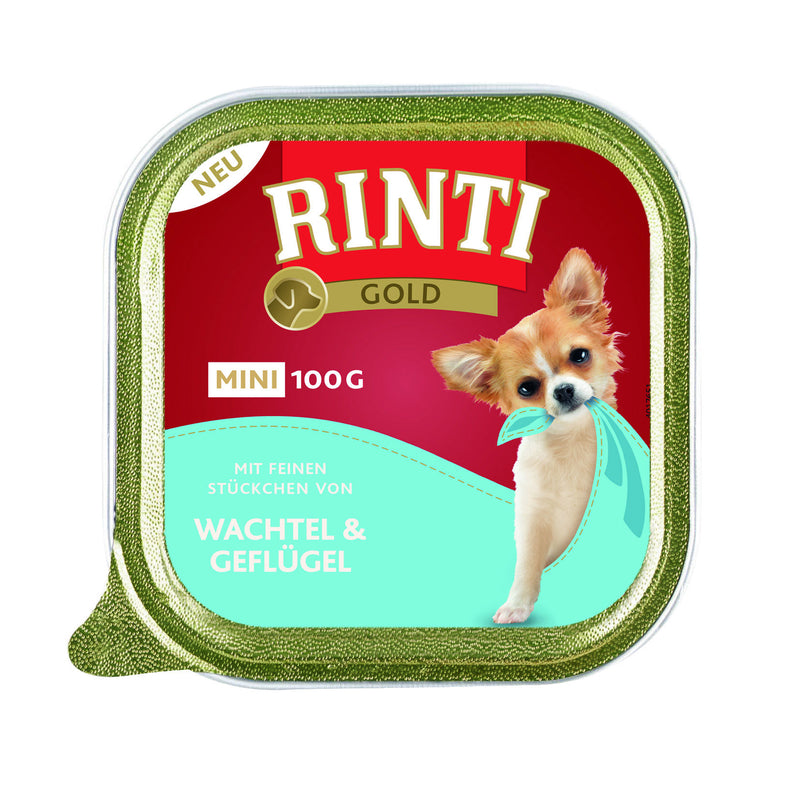 Rinti Gold Mini Nassfutter für kleine Hunde – Wachtel & Geflügel 16x100g