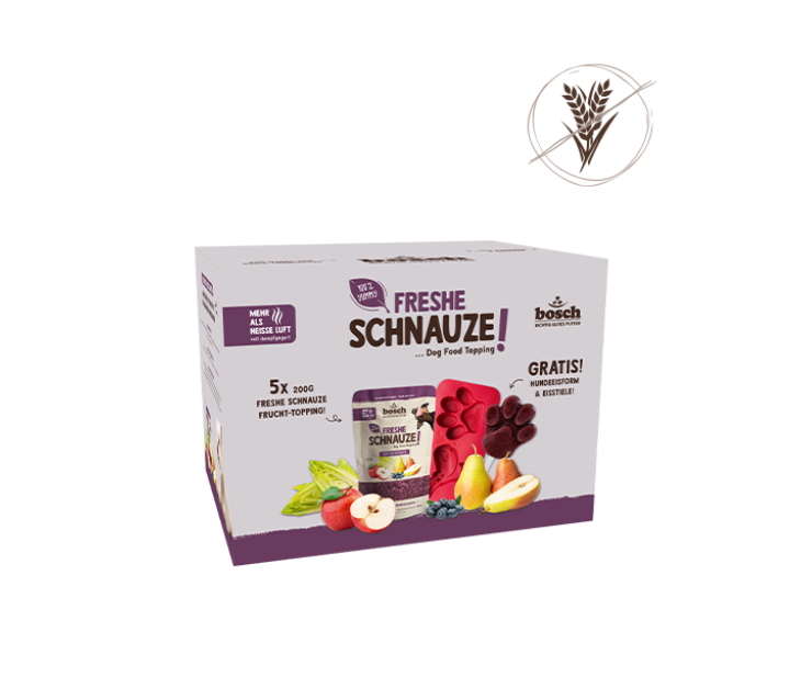 Sommerpaket für Hunde – 5 x 200 g Freshe Schnauze Frucht-Topping + gratis Eisform & Eisstiele