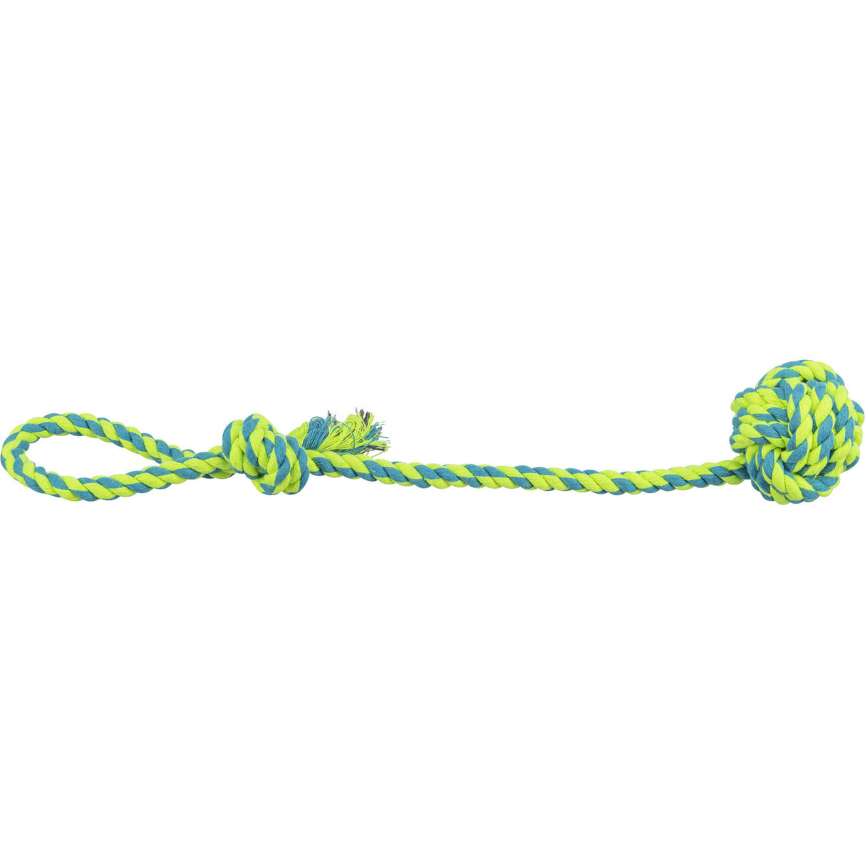 Hunde Tau Spielball am Seil – ø 7 cm / 50 cm, lime/petrol