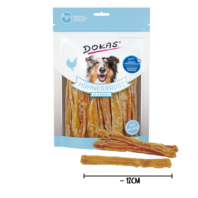 Dokas Hühnerbrust Kaustreifen für Hunde – 93 % Huhn