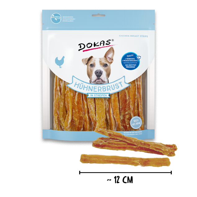 Dokas Hühnerbrust Kaustreifen für Hunde – 93 % Huhn