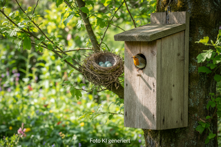 Vogelnest und Nistkasten