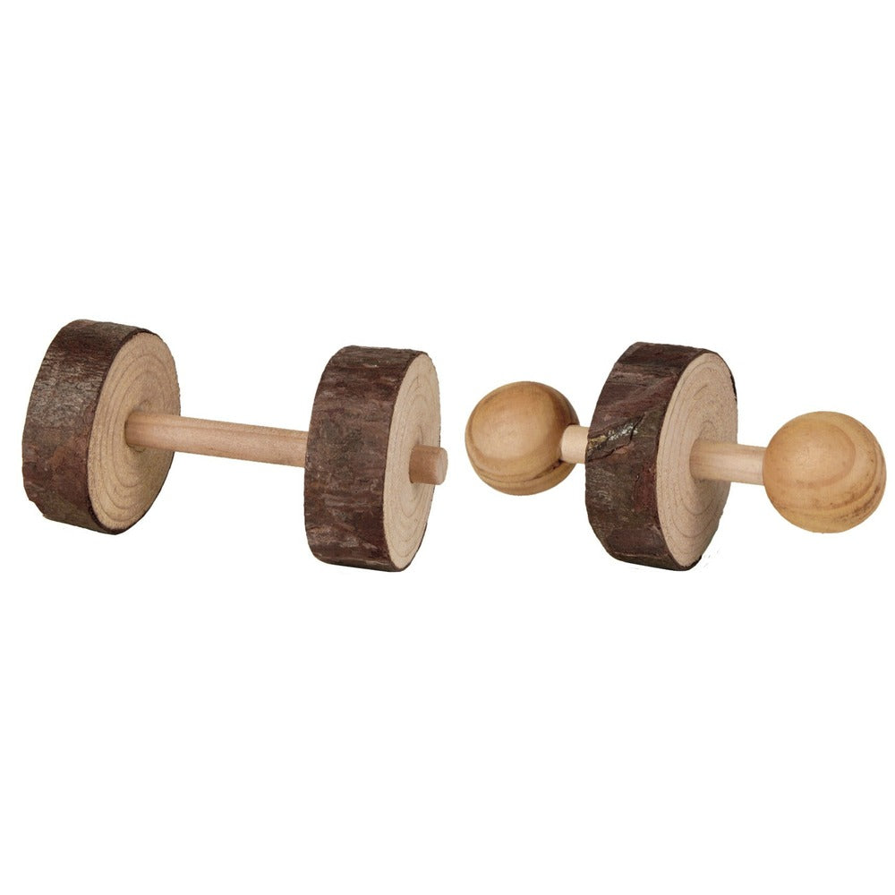 2 Naturholz-Hanteln für Kleintiere – ø 4,5 x 9 cm, Set aus 2 Hanteln