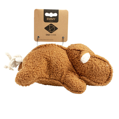 D&D HOME Hundespielzeug Emmy aus Teddystoff mit Quietscher & Knotenseil – 30x14x12 cm