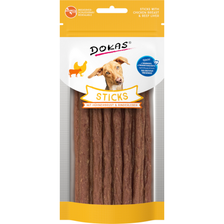 Dokas Dog Sticks mit Hühnerbrust & Rinderleber – Leckerbissen für deinen Hund – 60 g, 12 cm