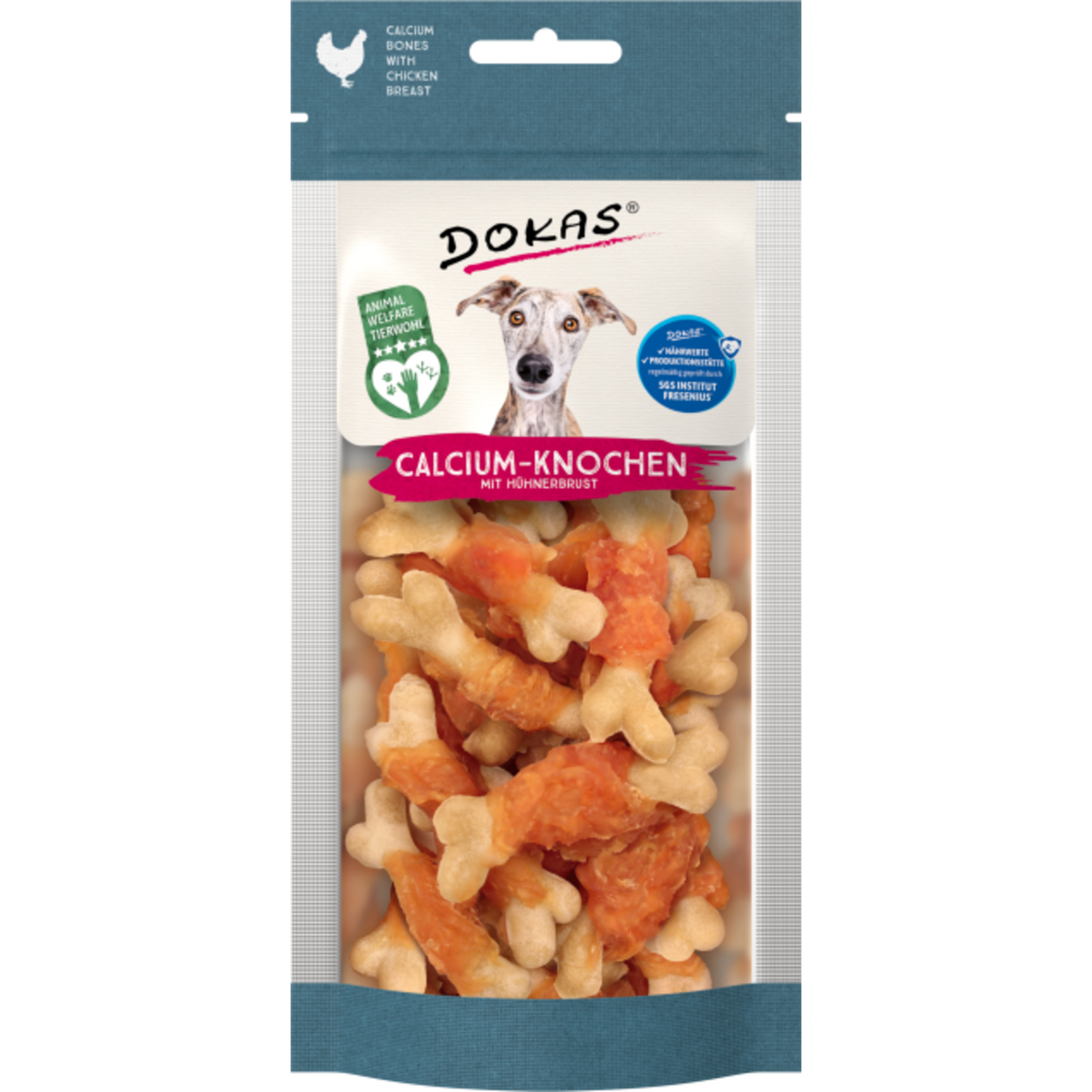 Dokas Calcium-Knochen mit Hühnerbrust 6 cm – Der leckere Hundesnack! – 75 g