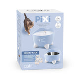 Catit PIXI Combo Kit – Trinkbrunnen, erhöhter Futternapf & 3 Filter in Blau für Katzen