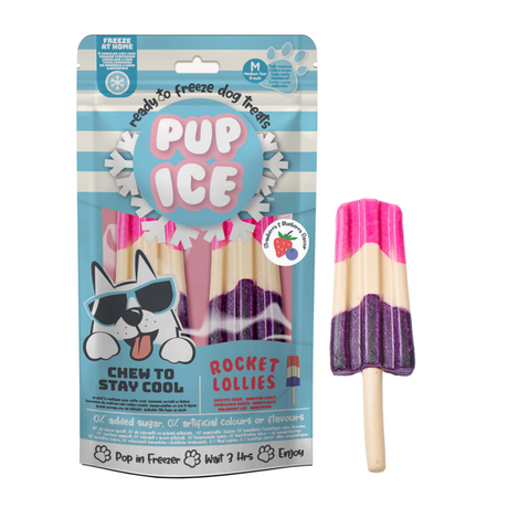 Pup Ice Dog Snack Rocket Lollies – Strawberry & Blueberry, 2 Stück