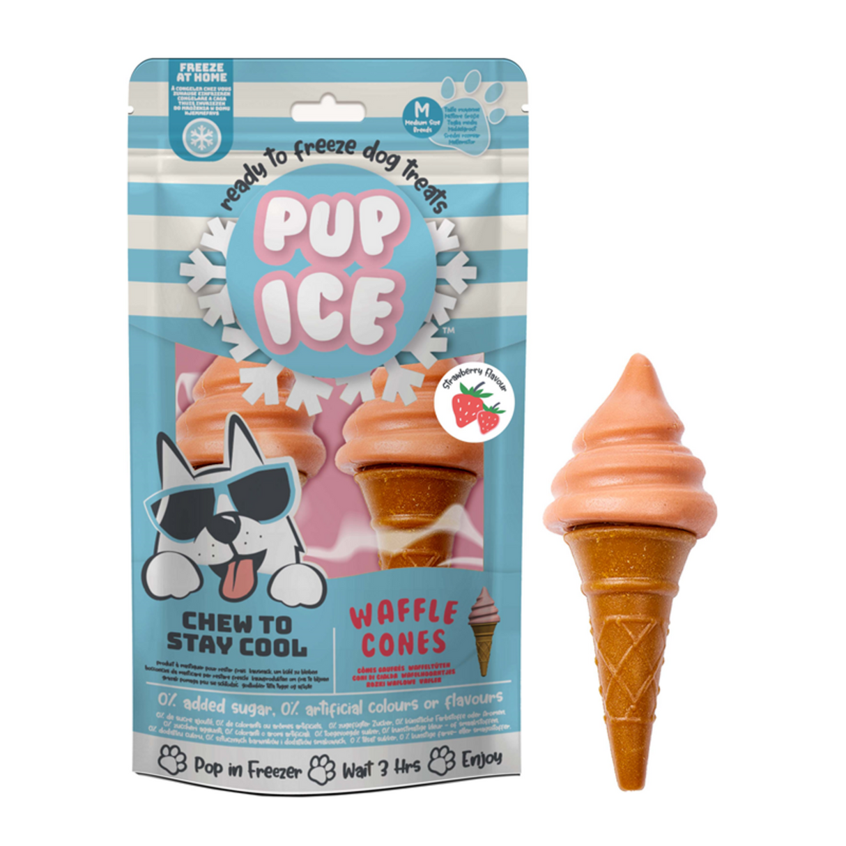 Pup Ice Dog Snack Waffle Cones – Strawberry M 2 Stück