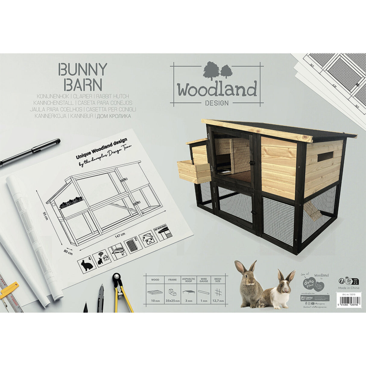 Woodland Design Kaninchenstall Bunny Barn – Dein Traumhaus für Langohren – 147 x 80 x 93 cm