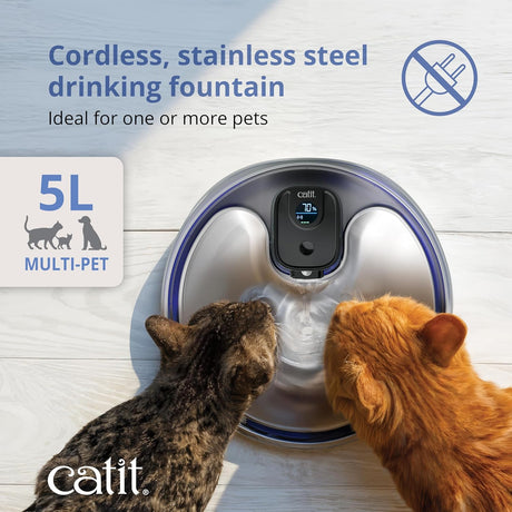 Catit PIXI UV-C Edelstahl-Trinkbrunnen für Katzen – Kabellos & 5L XXL