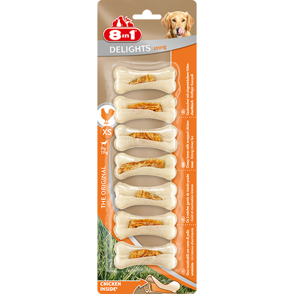 8in1 Delights Kauknochen extra Strong – XS, für kleine Hunde bis 12 kg, 7 Stück