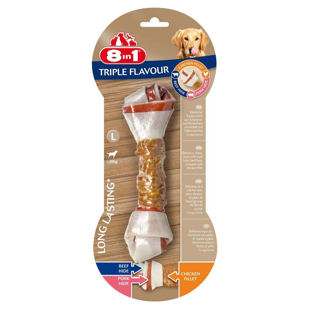 8in1 Triple Flavour Kauknochen – L, 1 Stück, für Hunde ab 20 kg