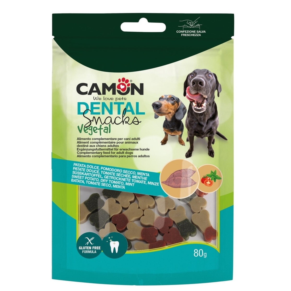Veggie Snack Süßkartoffel Knochen mit 2 Geschmacksrichtungen | Vegane Hundesnacks mit Dental-Effekt – 80 g