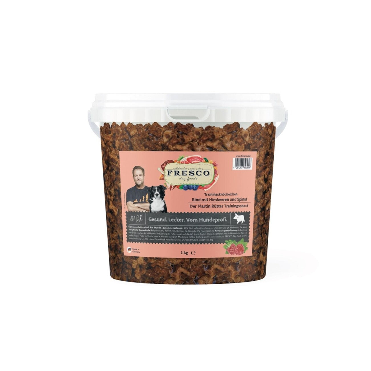 Martin Rütter Trainingsknöchelchen (1 kg) | Perfekte kleine Hundesnacks fürs Training – Rind mit Himbeeren und Spinat
