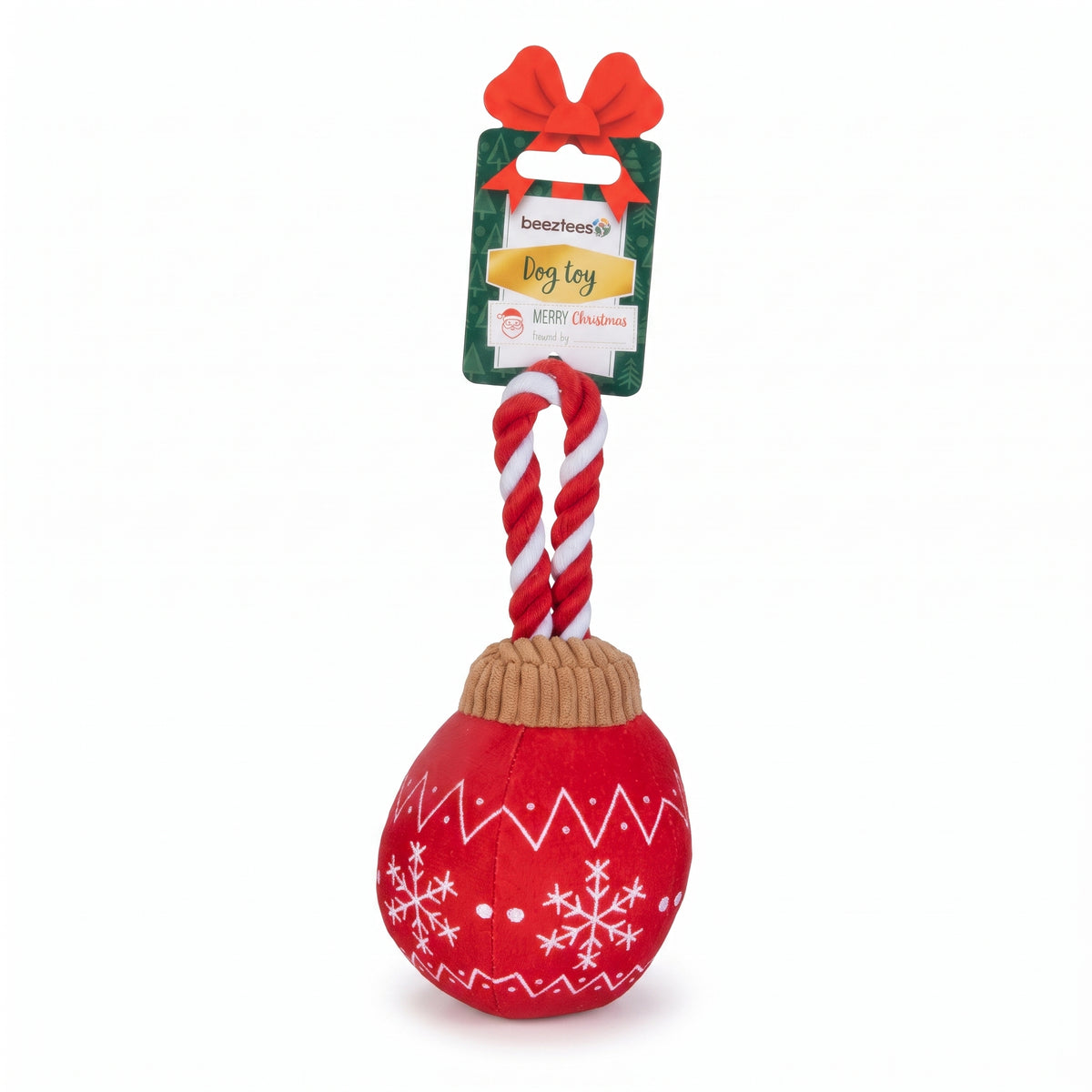 Beeztees Xmas Ball Twinkle mit Seil und Quietscher, rot