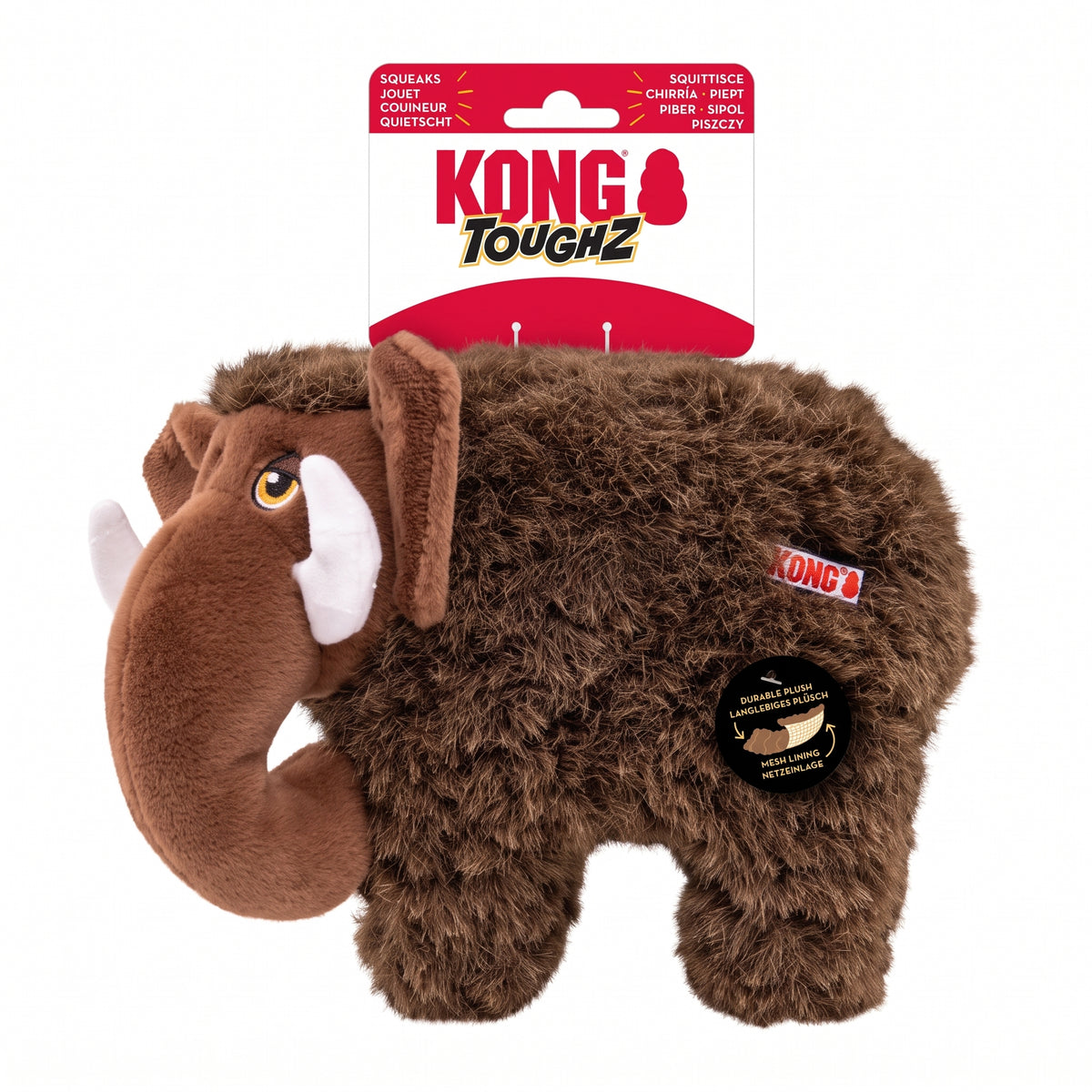 KONG Toughz – Plüsch-Hundespielzeug mit Quietscher | Braun & Rot