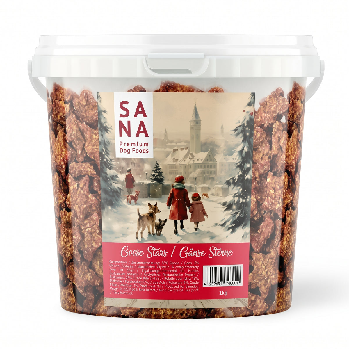 SANADOG Weihnachts-Gänse-Sterne für Hunde, 1-kg-Eimer