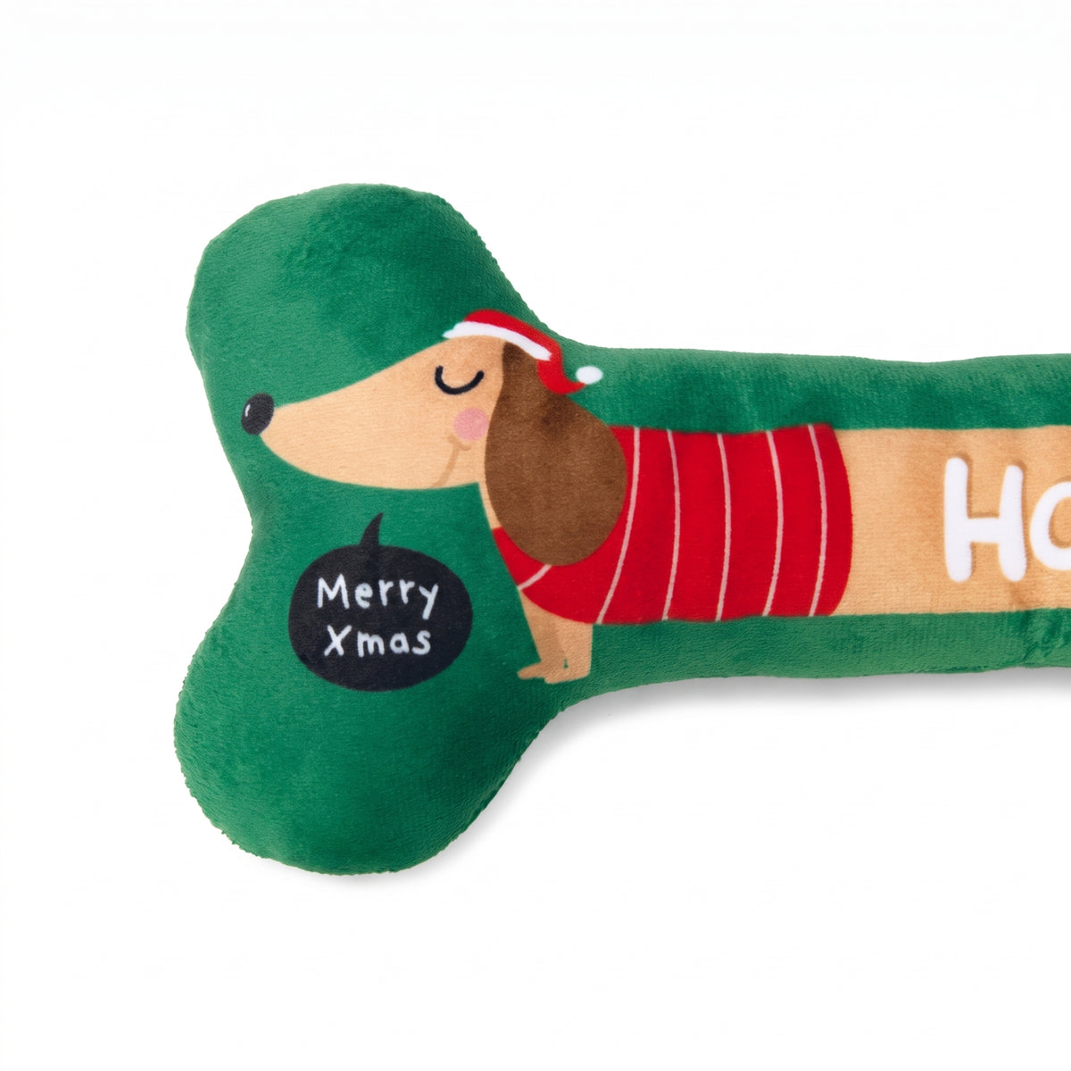 Beeztees Xmas Plüschknochen mit Quietscher, grün, 25 cm