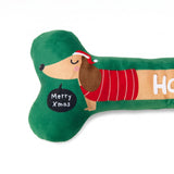 Beeztees Xmas Plüschknochen mit Quietscher, grün, 25 cm