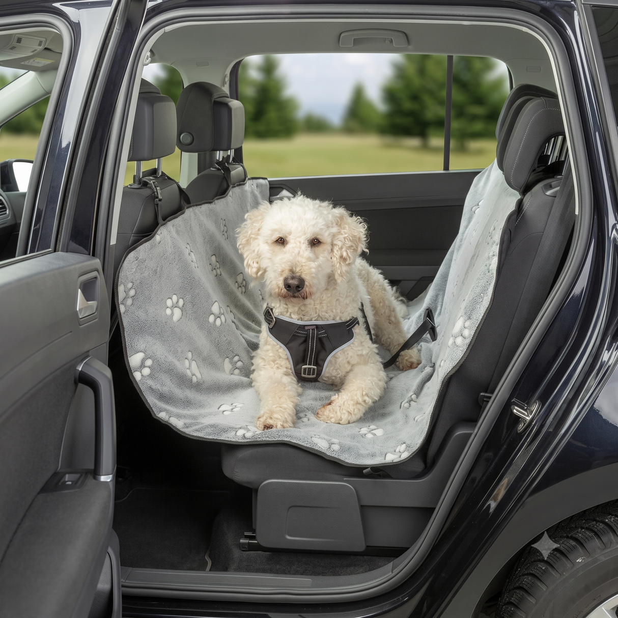 TRIXIE Auto-Schondecke mit Pfotenmuster für die Rückbank – Schutz & Komfort für deinen Hund