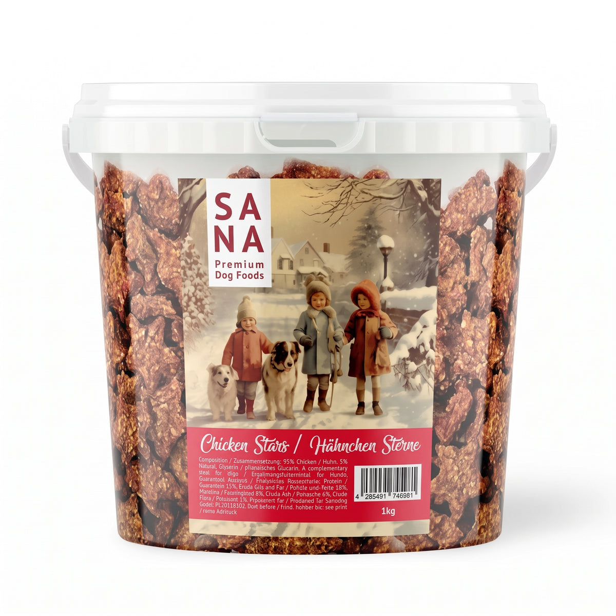 SANADOG Weihnachts-Hähnchen-Sterne für Hunde, 1-kg-Eimer