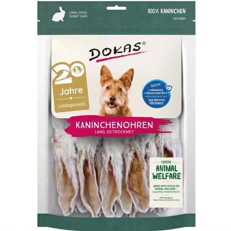 Dokas Getrocknete Kaninchenohren mit Fell für Hunde