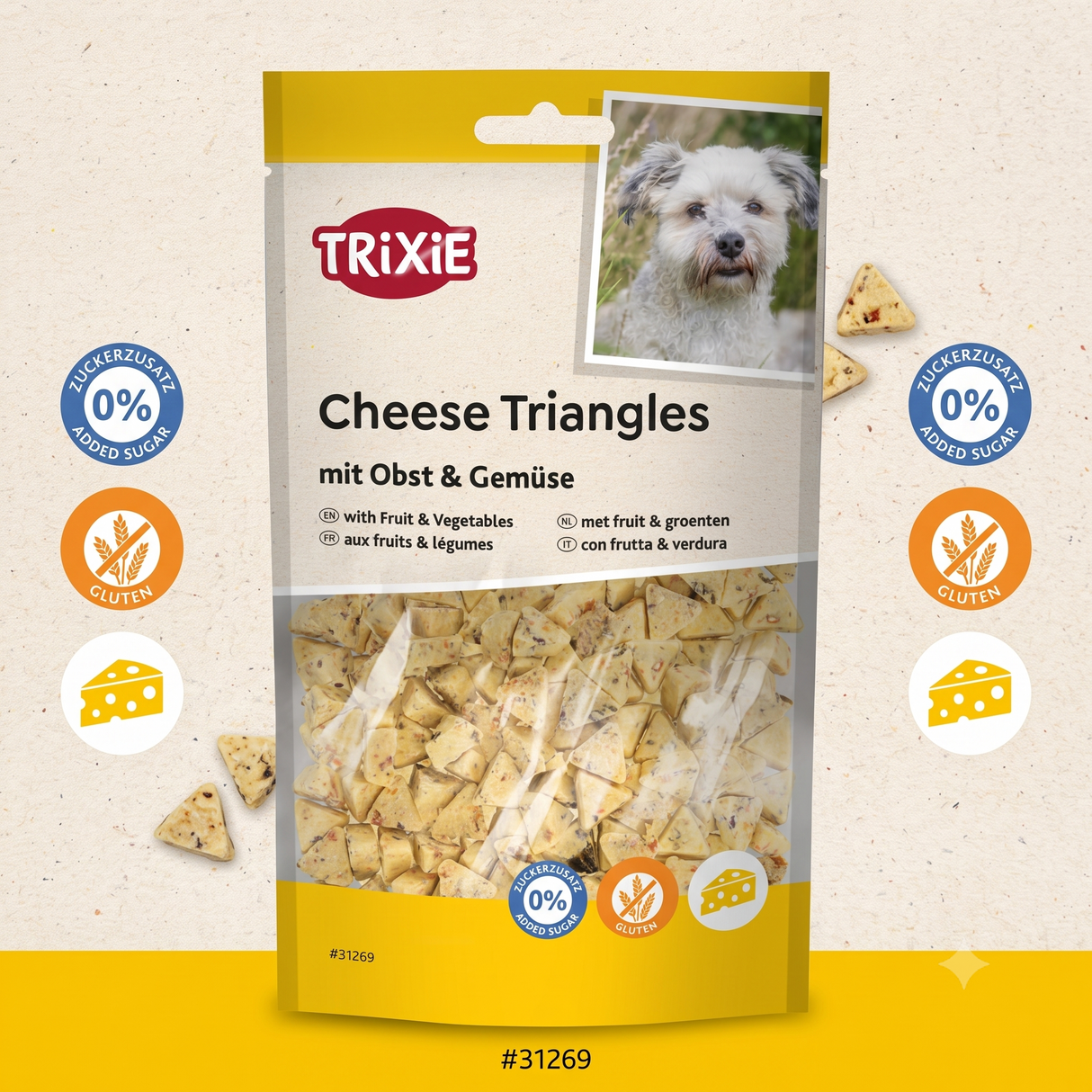 TRIXIE Cheese Triangles mit Obst & Gemüse – Vegetarischer Hundesnack & Leckerbissen