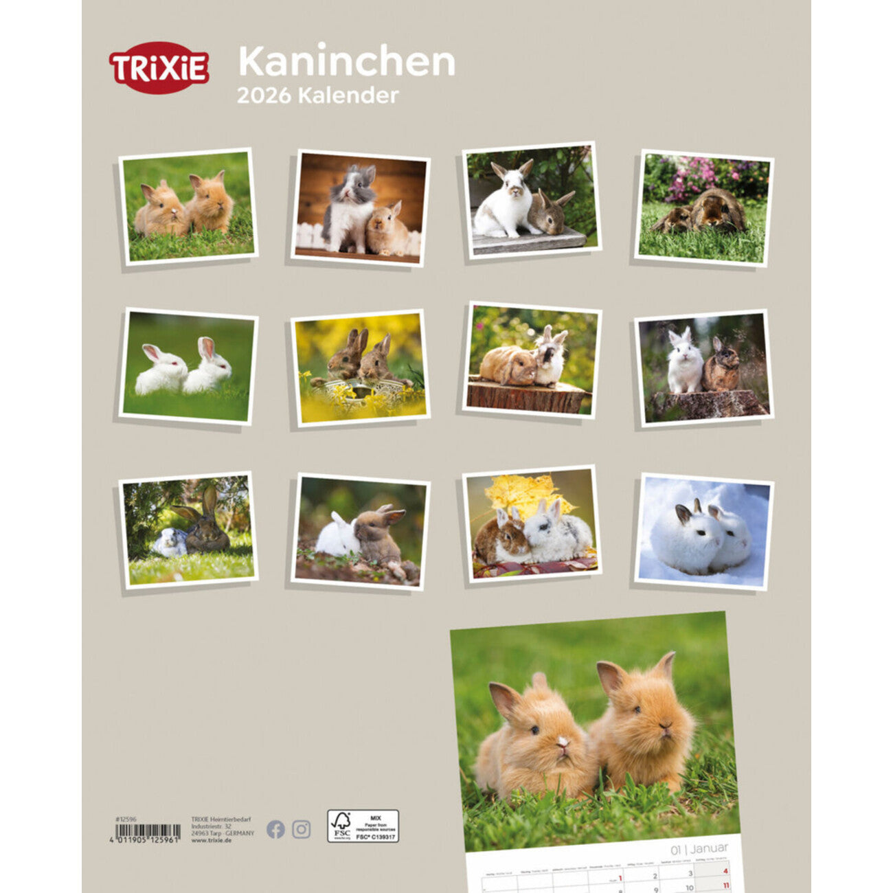 2026 Kalender für Kaninchen – 12 Monate