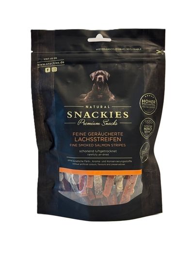 Snackies Feine geräucherte Lachsstreifen für Hunde – Getreidefrei & Monoprotein