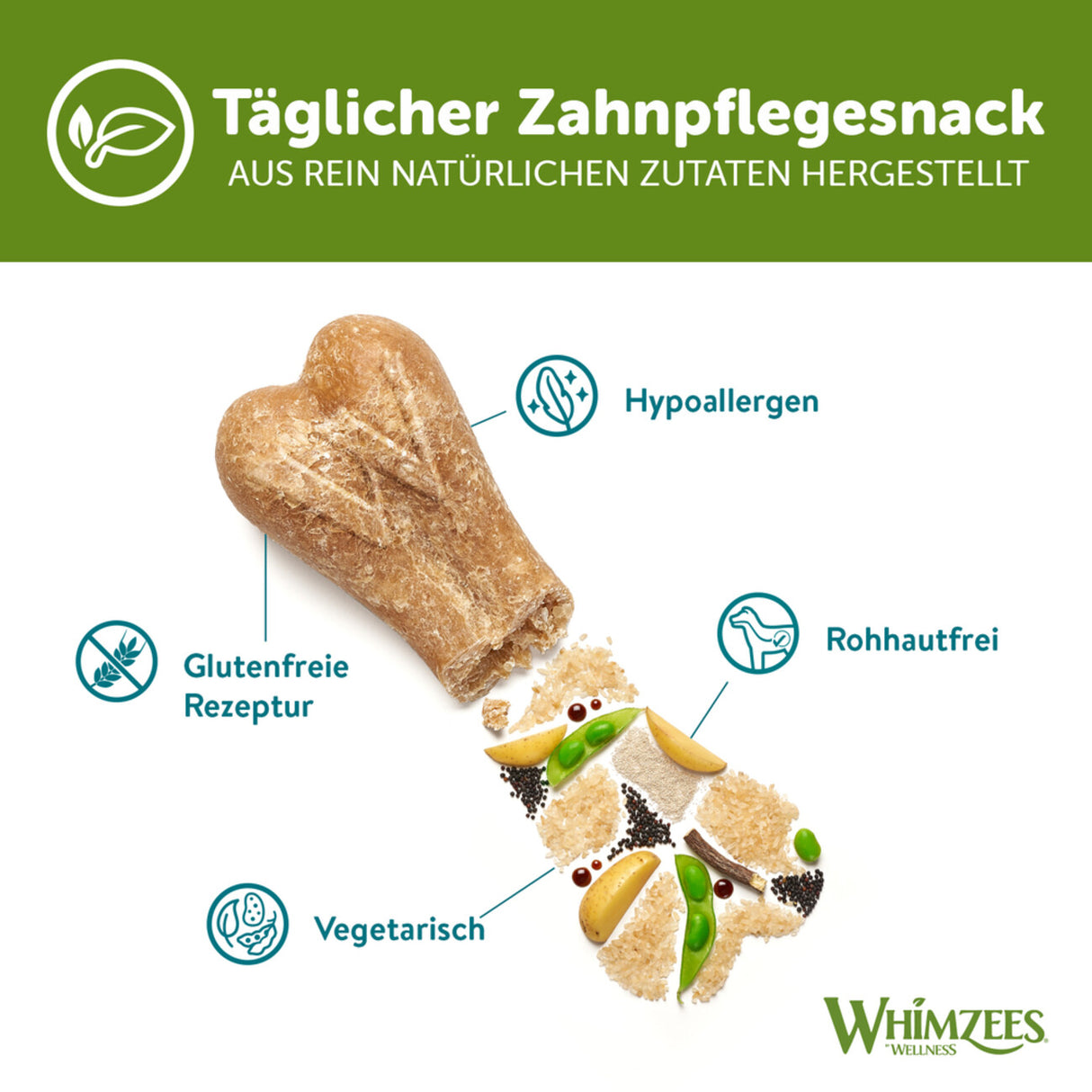 WHIMZEES® Reisknochen Zahnpflege Hundesnack Größe: M/L – M/L 360 g