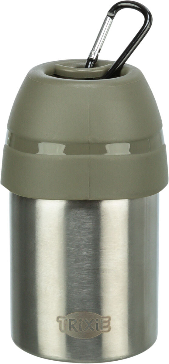 TRIXIE Trinkflasche Hund mit Napf-Deckel – Edelstahl, Karabiner, 300 ml & 750 ml