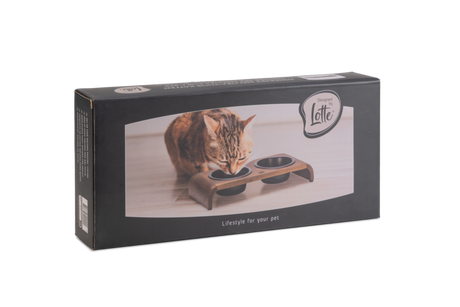 Designed By Lotte Holz Dinnerset Katze Melora – Stilvolle Futterstation aus Akazienholz