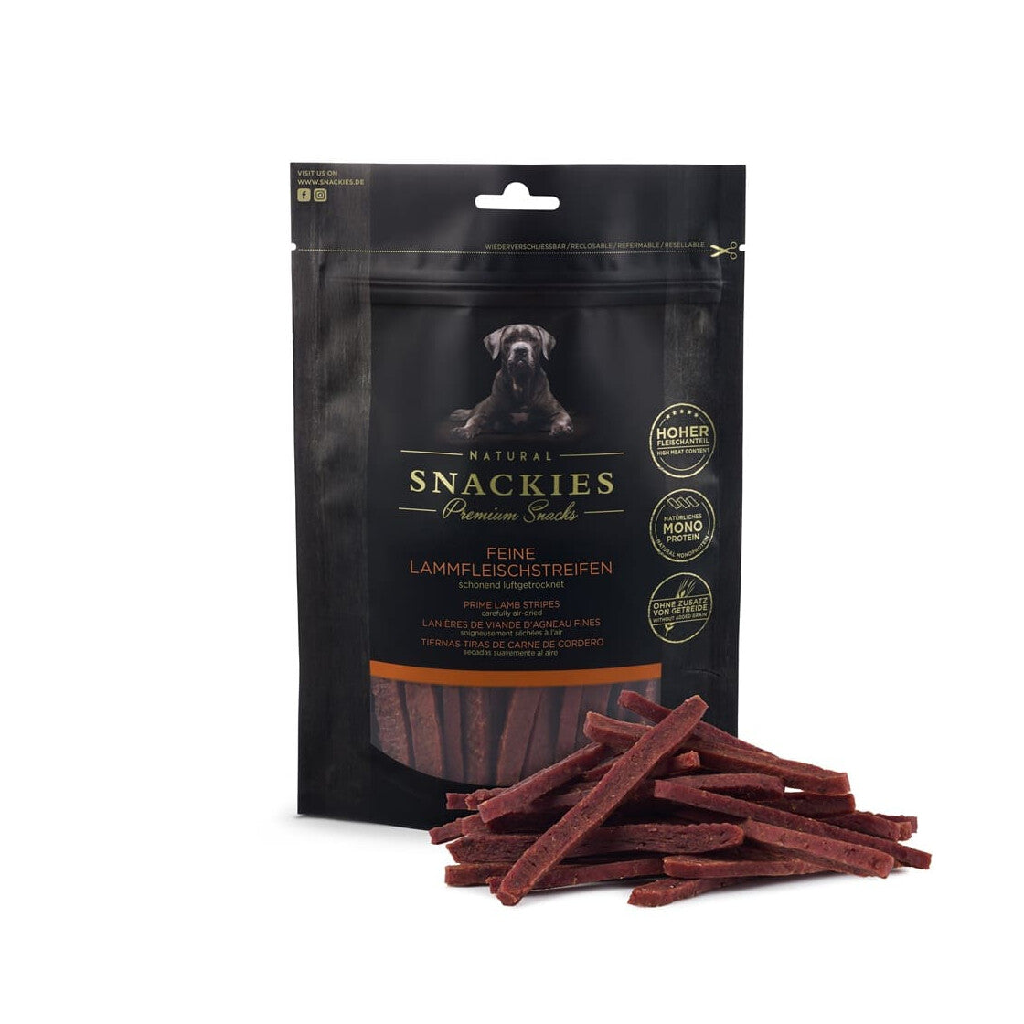 Snackies – Luftgetrocknete Lammfleischstreifen | Getreidefreier Hundesnack