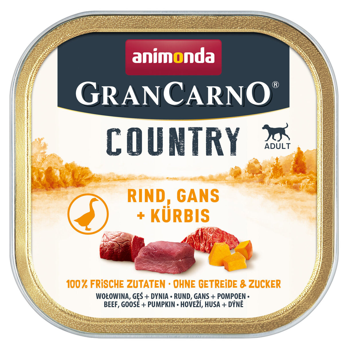 GranCarno Country Adult Hundefutter – 22 x 150g, Rind, Gans & Kürbis