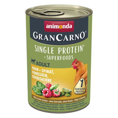 GranCarno Superfood Hundefutter – Huhn & Spinat - 6 x 400 g