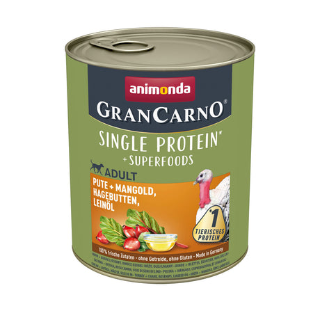 GranCarno Superfood Hundefutter – Pute & Mangold - 6 x 800 g