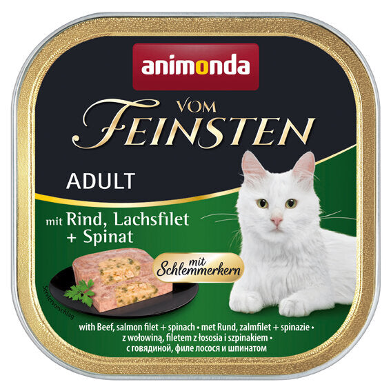 Animonda Vom Feinsten Katzenfutter mit Schlemmerkern – mit Rind, Lachsfilet & Spinat 32x100g