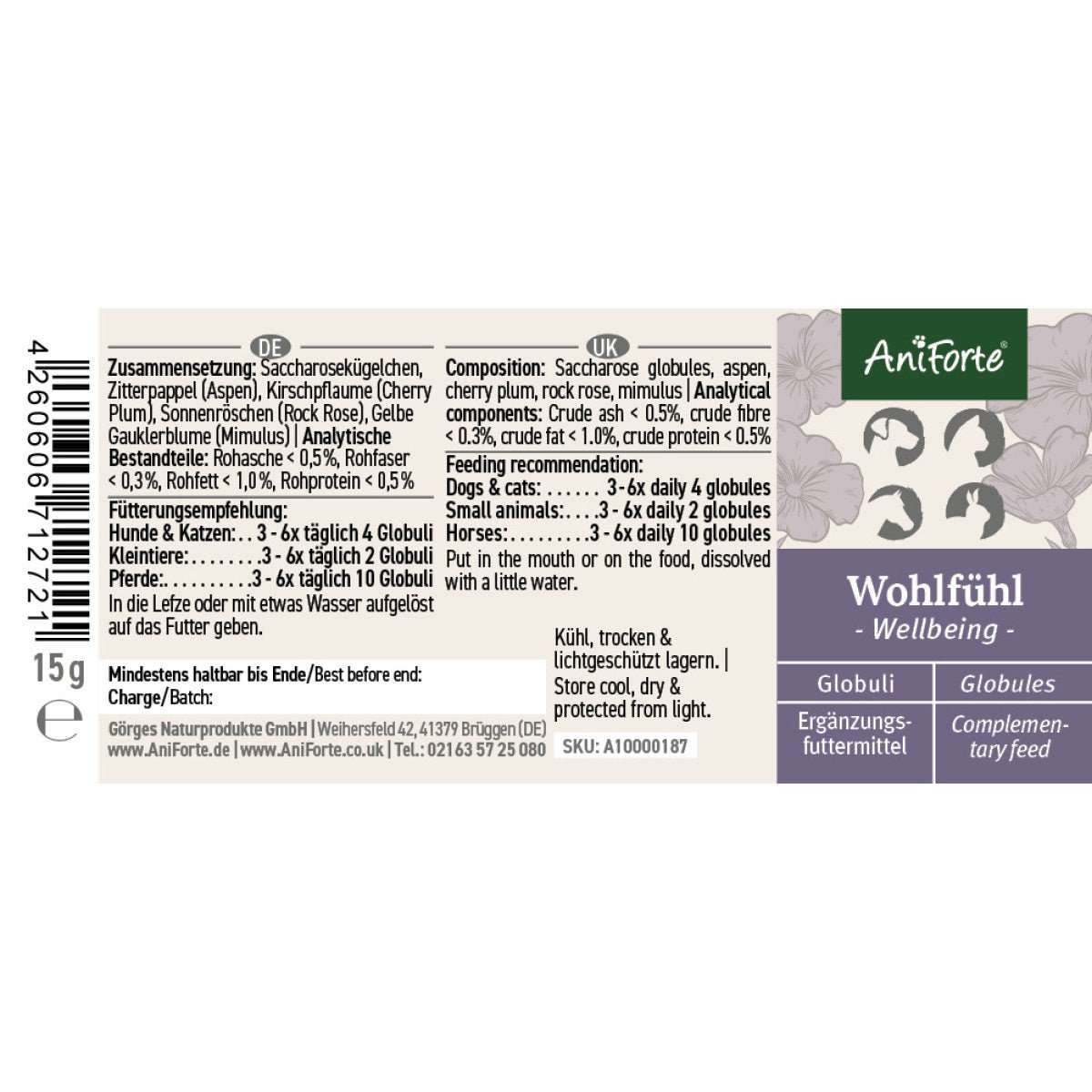 AniForte Bachblüten Wohlfühl Globuli für Hunde& Katzen 15 g